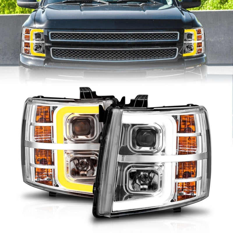ANZO 2007-2013 Chevrolet Silverado 1500 Projector w/ Light Bar Chrome - 111546-C-Dub Tech