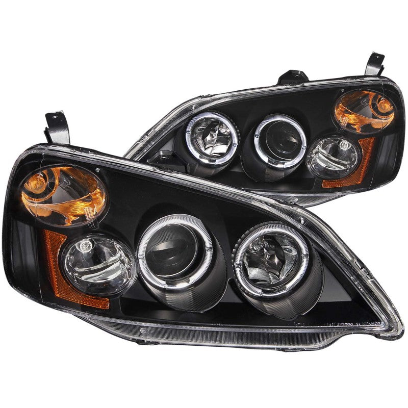 ANZO 2001-2003 Honda Civic Projector Headlights w/ Halo Black - 121055-C-Dub Tech