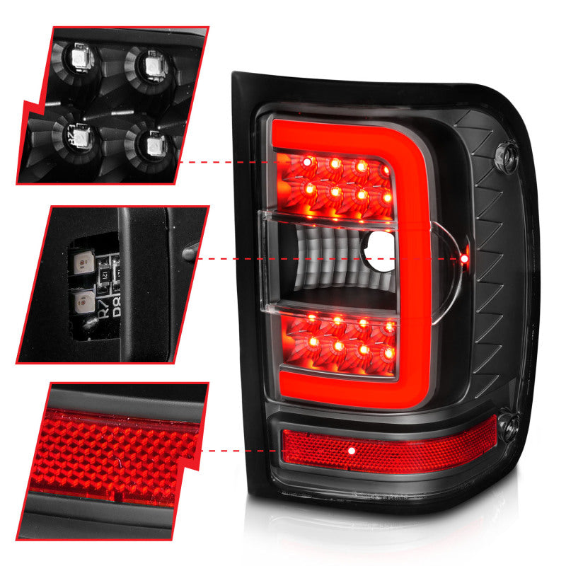ANZO 2001-2011 Ford Ranger LED Tail Lights w/ Light Bar - 311390-C-Dub Tech