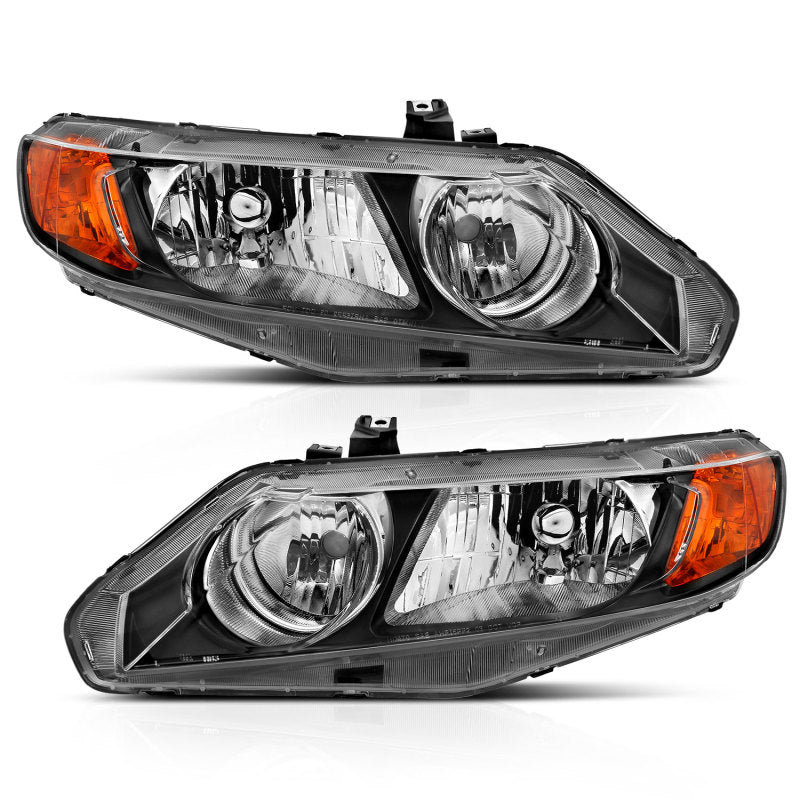 ANZO 2006-2011 Honda Civic 4 Door Crystal Headlight Black Amber - 121547-C-Dub Tech