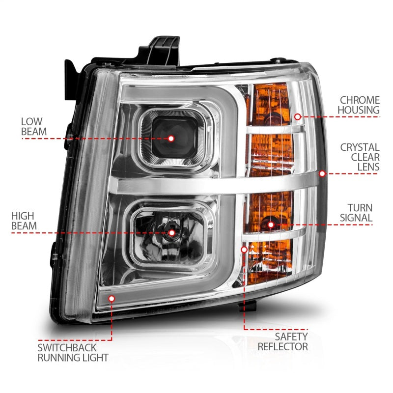 ANZO 2007-2013 Chevrolet Silverado 1500 Projector w/ Light Bar Chrome - 111546-C-Dub Tech