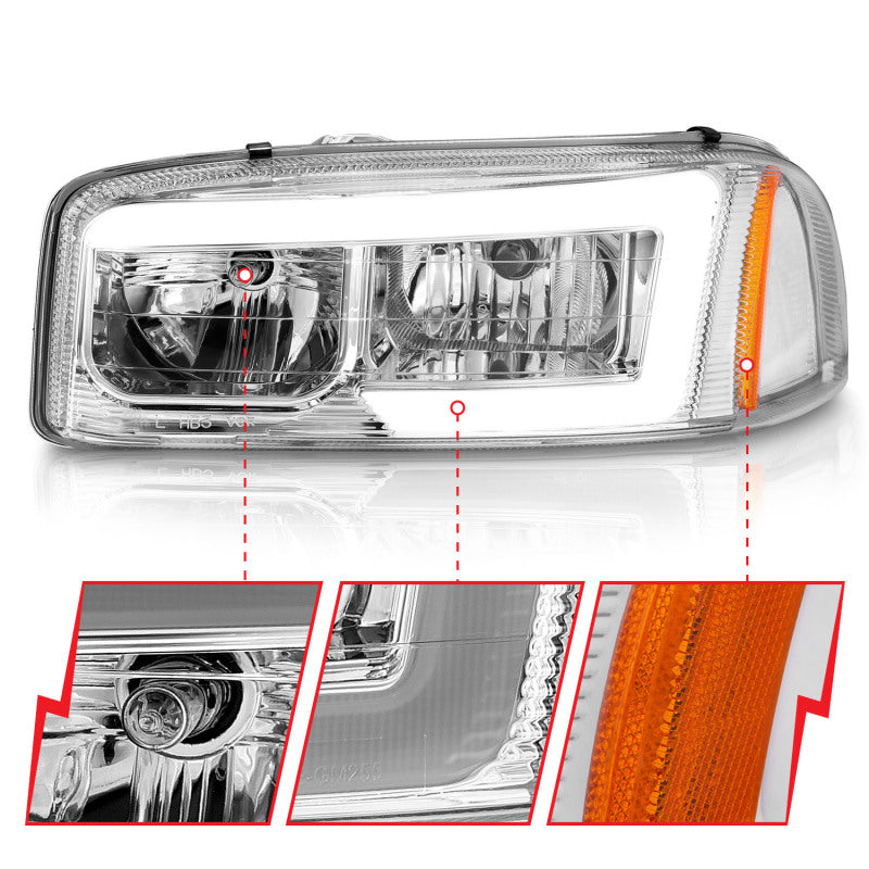 Anzo 99-17 GMC Sierra/Denali Headlights Chrome Amber (w/C Light Bars) - 111523-C-Dub Tech
