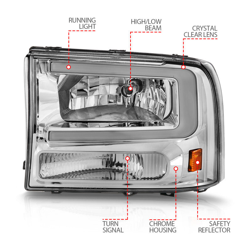 ANZO 99-04 Ford F250/F350/F450/Excursion (excl. 99) Crystal Headlights - w/ - 111550-C-Dub Tech