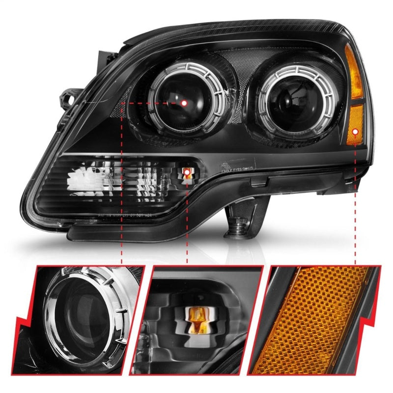 ANZO 2007-2012 GMC Acadia Projector Headlights Balck Housing - 111530-C-Dub Tech