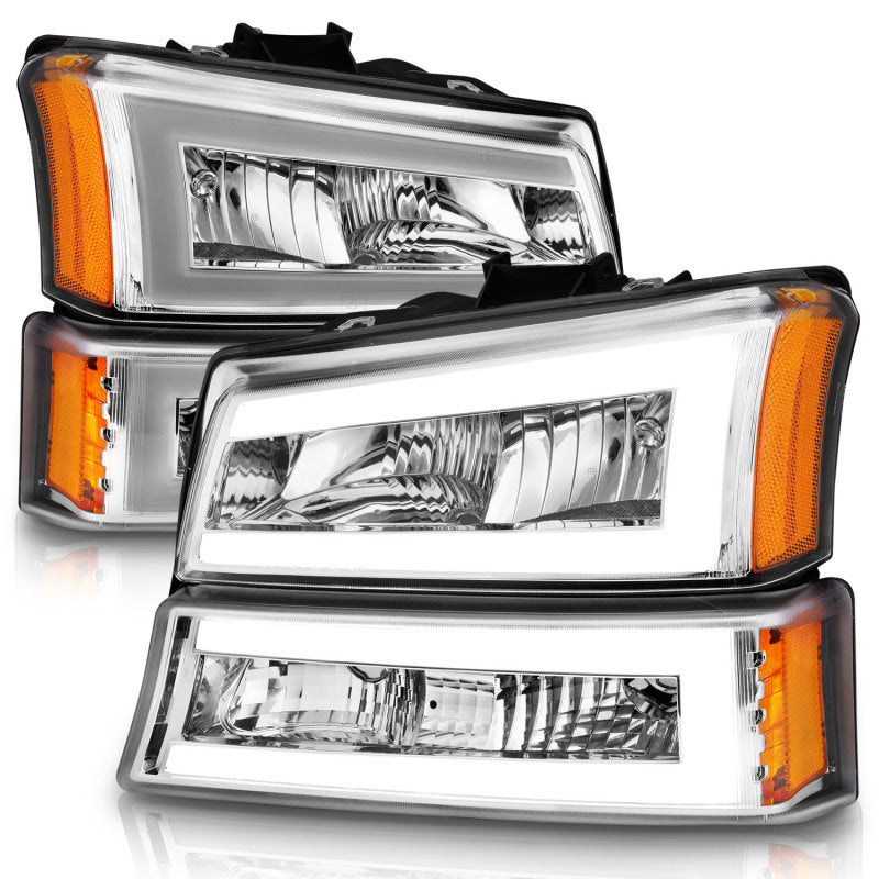 ANZO 2003-2006 Chevrolet Silverado 1500 Crystal Headlights w/ Light Bar - 111502-C-Dub Tech