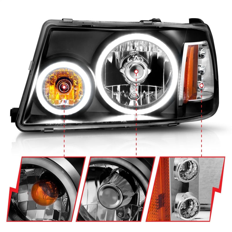 ANZO 2001-2011 Ford Ranger Projector Headlights w/ Halo Black (CCFL) - 111152-C-Dub Tech