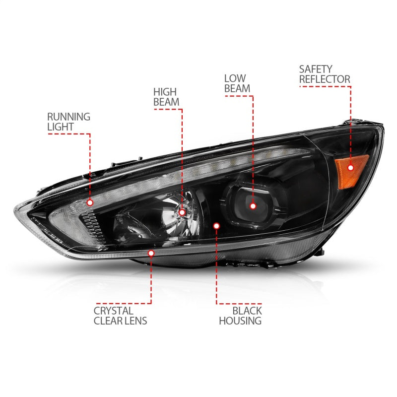ANZO 15-18 Ford Focus Projector Headlights - w/ Light Bar - 121564-C-Dub Tech