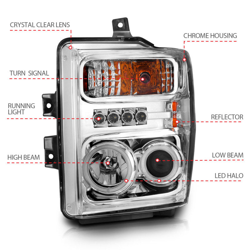 ANZO 2008-2010 Ford F-250 Projector Headlights w/ Halo Chrome (CCFL) - 111167-C-Dub Tech