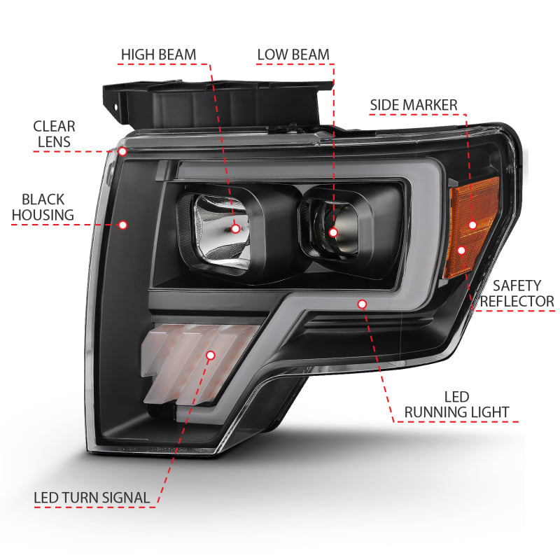 ANZO 2009-2014 Ford F-150 Projector Light Bar G4 H.L. Black - 111445-C-Dub Tech
