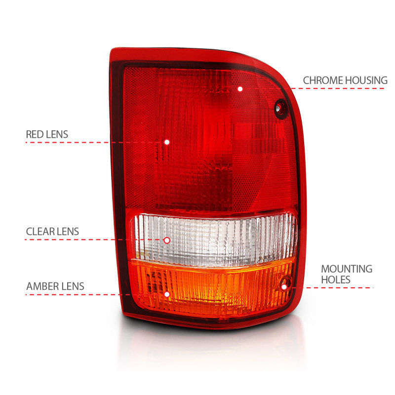 ANZO 1993-1997 Ford Ranger Tail Light Red/Cear (OE) - 311310-C-Dub Tech