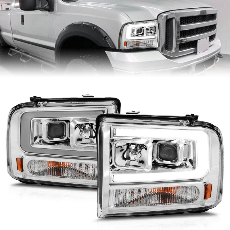 ANZO 99-04 Ford F250/F350/F450/Excursion (excl 99) Projector Headlights - w/Light - 111552-C-Dub Tech