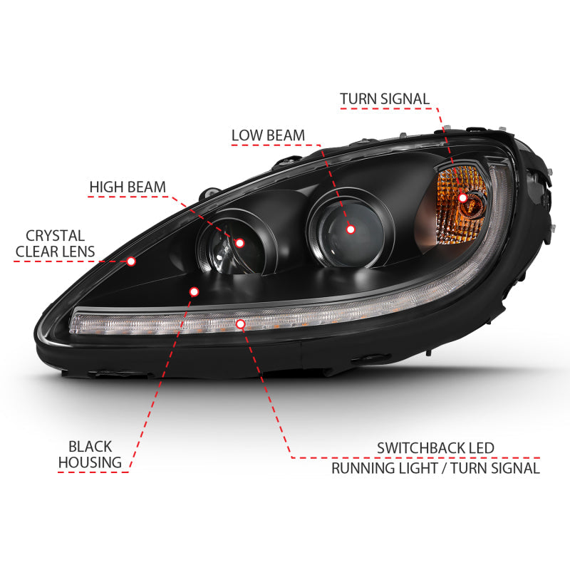 ANZO 2005-2013 Chevy Corvette Projector Plank Style Switchback H.L. Black - 121553-C-Dub Tech