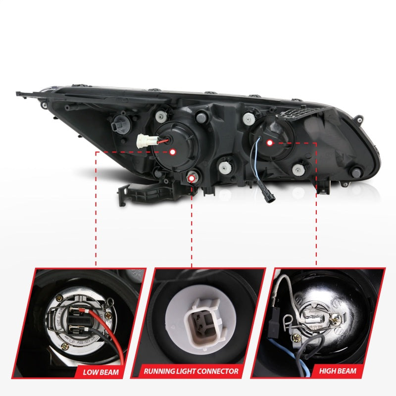 ANZO 2013-2015 Honda Accord Projector Headlights w/ U-Bar Black - 121492-C-Dub Tech