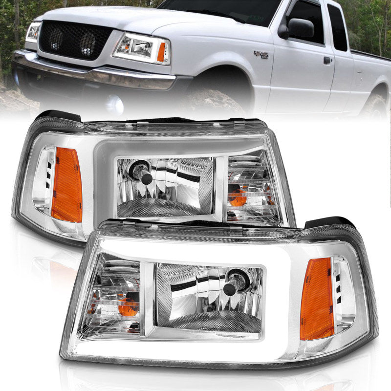 ANZO 2001-2011 Ford Ranger Crystal Headlights w/ Light Bar Chrome - 111512-C-Dub Tech