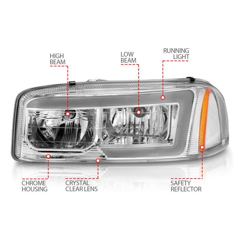 Anzo 99-17 GMC Sierra/Denali Headlights Chrome Amber (w/C Light Bars) - 111523-C-Dub Tech