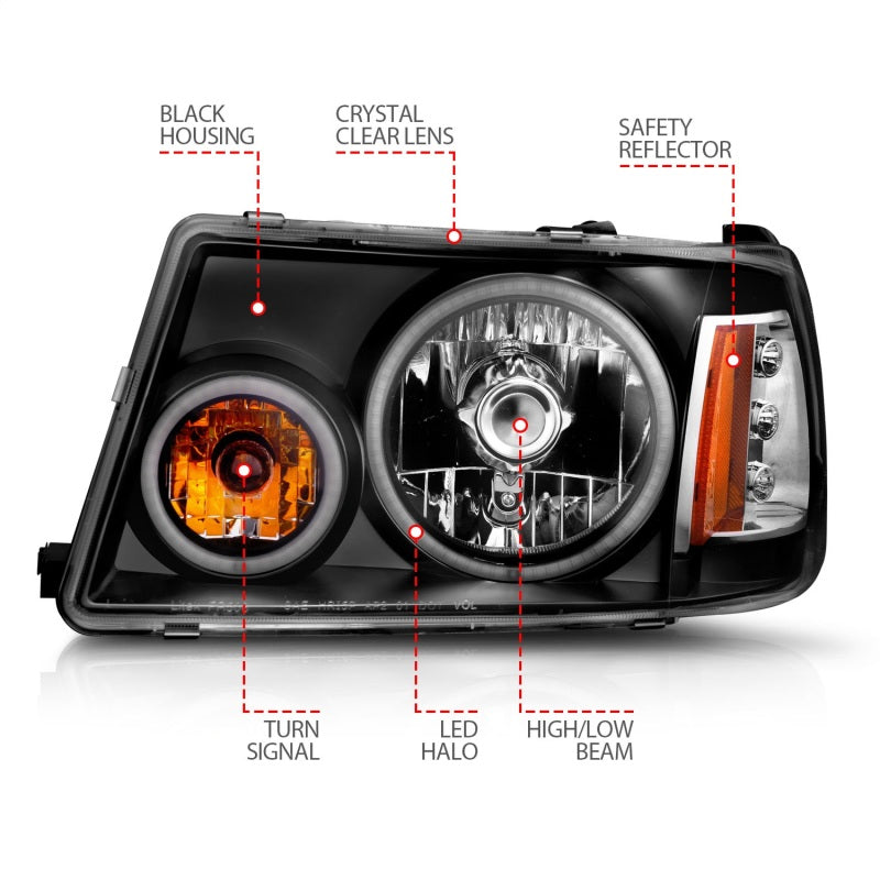 ANZO 2001-2011 Ford Ranger Projector Headlights w/ Halo Black (CCFL) - 111152-C-Dub Tech