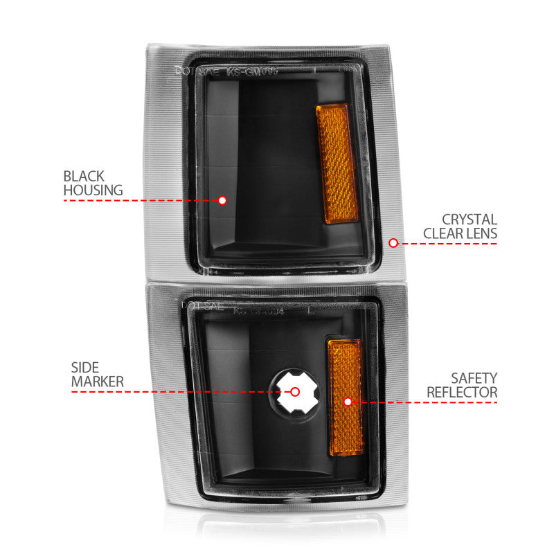 ANZO 1994-1998 Chevrolet Blazer Corner Lights Black Housing Clear Lens - 521042-C-Dub Tech