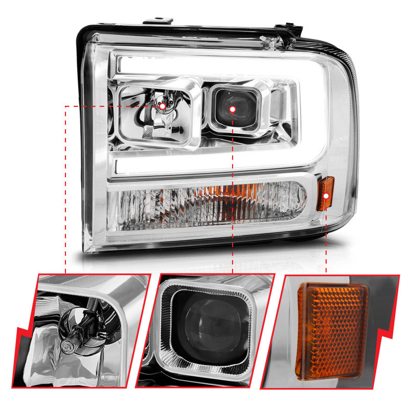 ANZO 99-04 Ford F250/F350/F450/Excursion (excl 99) Projector Headlights - w/Light - 111552-C-Dub Tech
