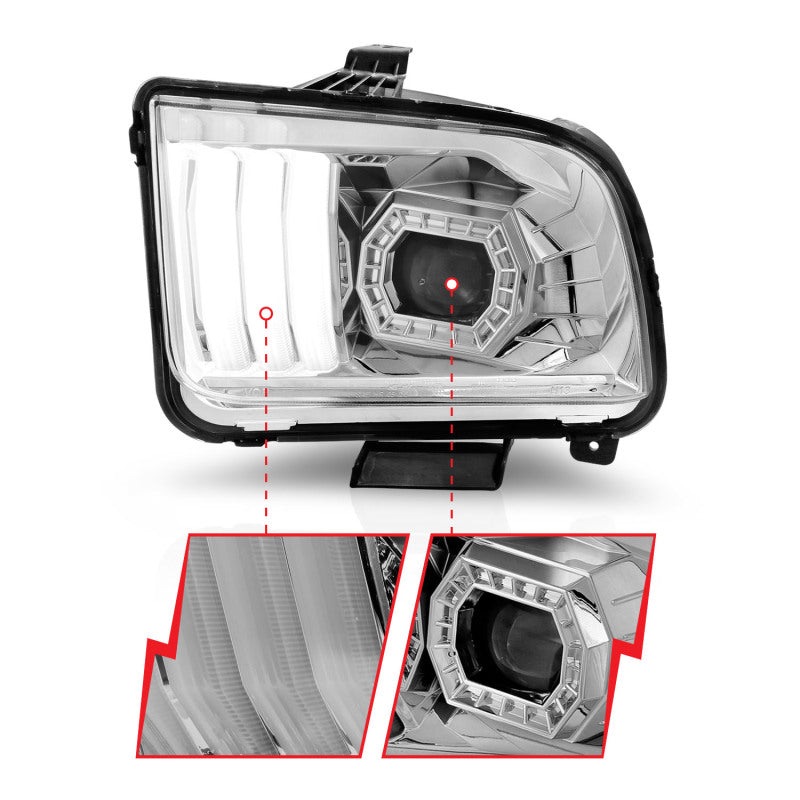 ANZO 05-09 Ford Mustang (w/Factory Halogen HL Only) Projector Headlights - 121567-C-Dub Tech