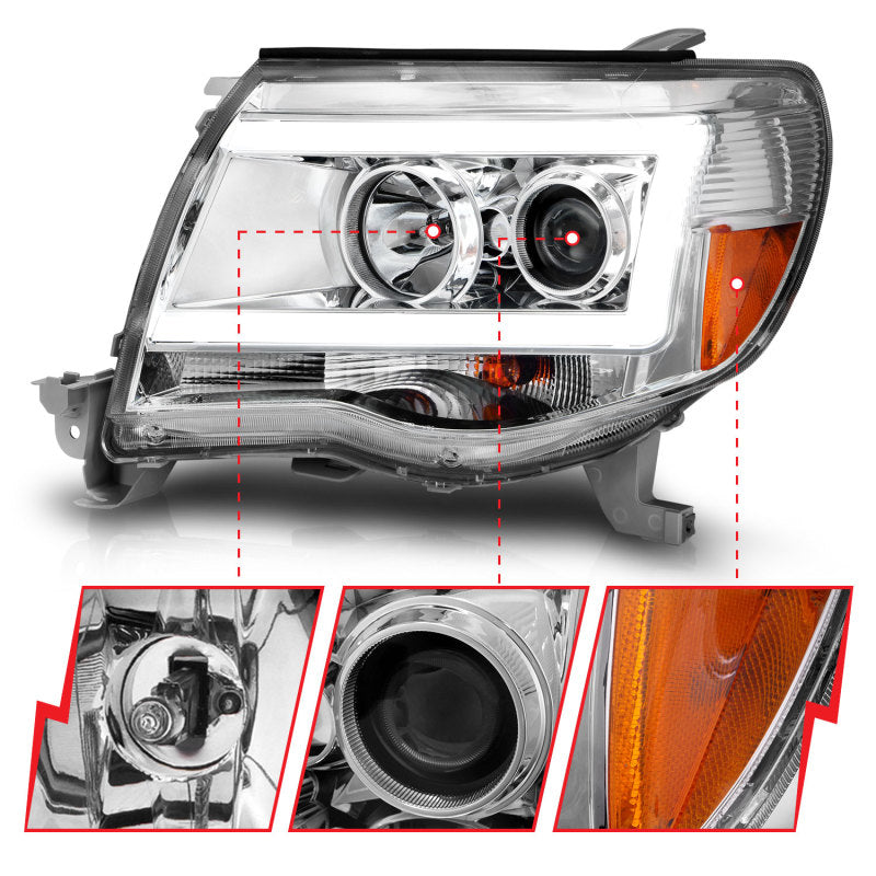 ANZO 2005-2011 Toyota Tacoma Projector Headlights w/ Light Bar Chrome - 111518-C-Dub Tech
