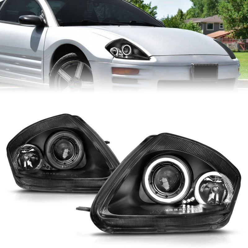 ANZO 2000-2005 Mitsubishi Eclipse Projector Headlights w/ Halo Black - 121332-C-Dub Tech