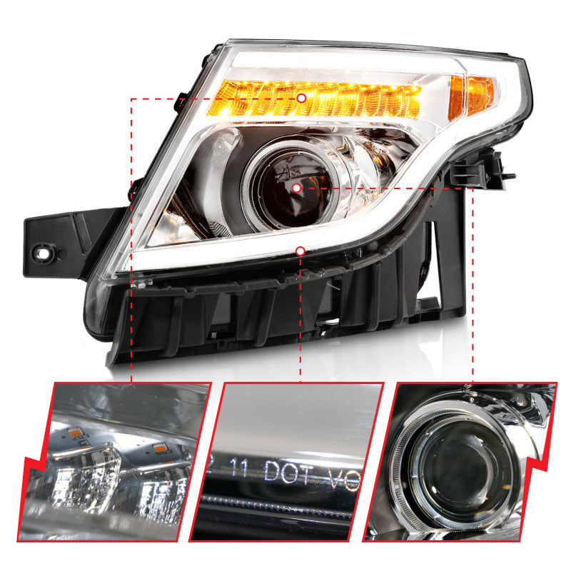ANZO 11-15 Ford Explorer Projector Headlights w/ Light Bar Chrome - 111576-C-Dub Tech