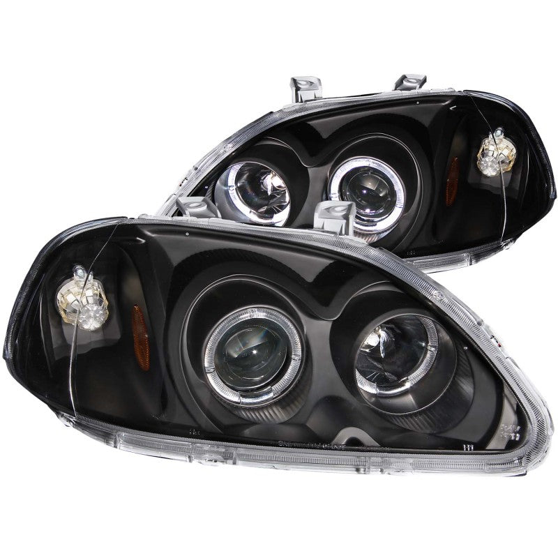 ANZO 1996-1998 Honda Civic Projector Headlights w/ Halo Black - 121068-C-Dub Tech