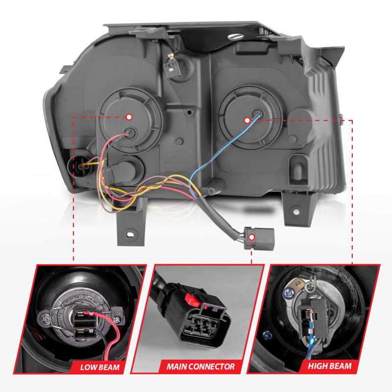 ANZO 2005-2007 Jeep Grand Cherokee Projector Headlights w/ Light Bar - 111543-C-Dub Tech