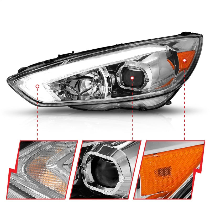 ANZO 15-18 Ford Focus Projector Headlights - w/ Light Bar - 121565-C-Dub Tech