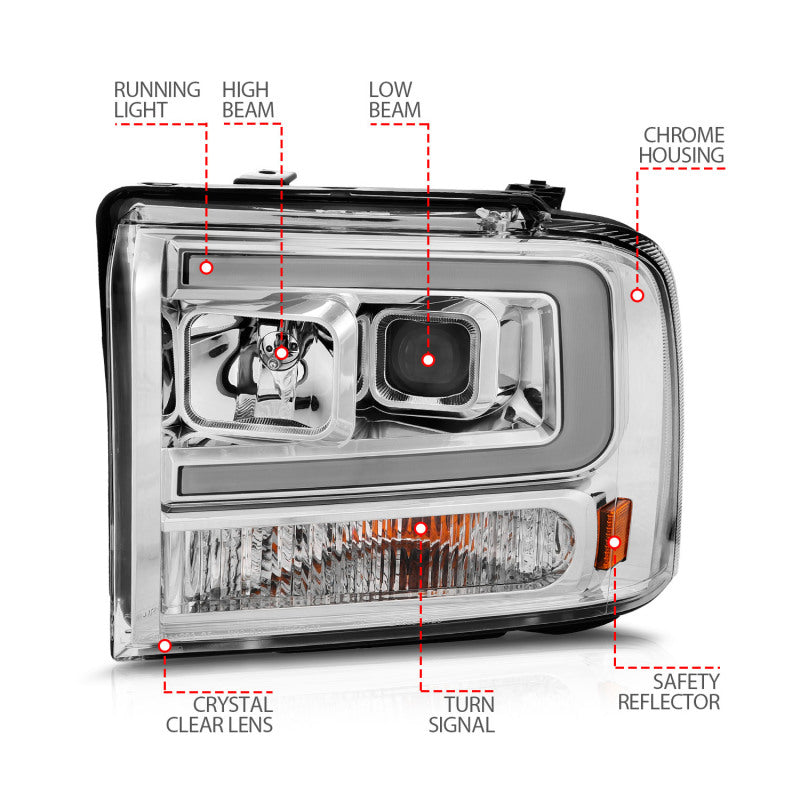 ANZO 99-04 Ford F250/F350/F450/Excursion (excl 99) Projector Headlights - w/Light - 111552-C-Dub Tech