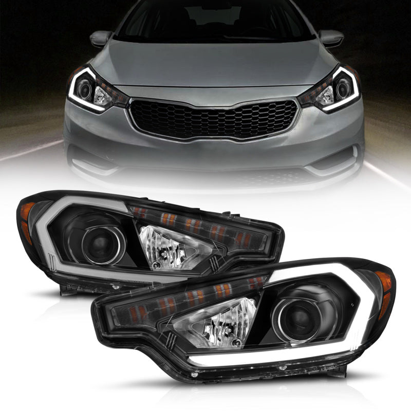 ANZO 2014-2016 Kia Forte Projector Headlights w/ Light Bar Black - 121562-C-Dub Tech