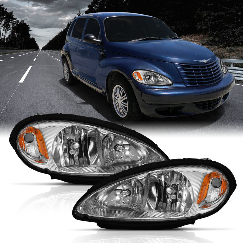 ANZO 2001-2005 Chrysler Pt Cruiser Crystal Headlight Chrome Amber (OE) - 111472-C-Dub Tech