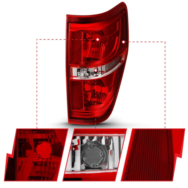 ANZO 2009-2014 Ford F-150 Euro Taillight Red/Clear (W/O Bulb) - 311299-C-Dub Tech