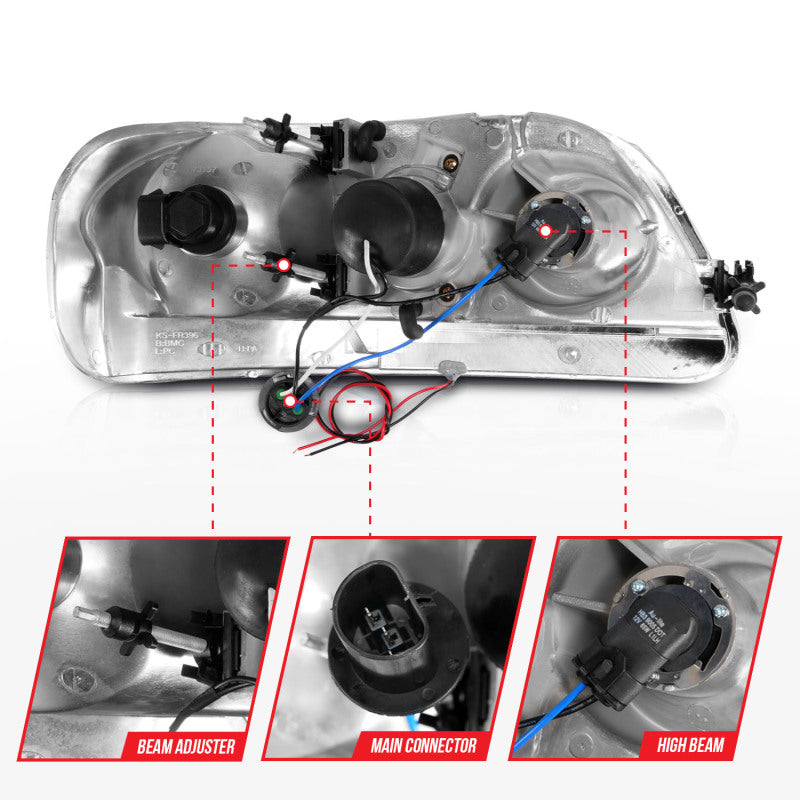 ANZO 1997-2003 Ford F-150 Projector Headlights w/ Light Bar Black - 111503-C-Dub Tech