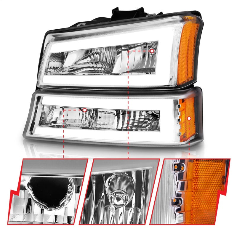 ANZO 2003-2006 Chevrolet Silverado 1500 Crystal Headlights w/ Light Bar - 111502-C-Dub Tech