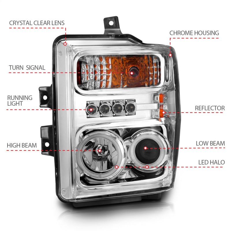 ANZO 2008-2010 Ford F-250 Projector Headlights w/ Halo Chrome (CCFL) - 111167-C-Dub Tech