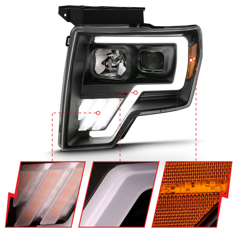 ANZO 2009-2013 Ford F-150 Projector Light Bar G4 Switchback H.L.Black - 111469-C-Dub Tech