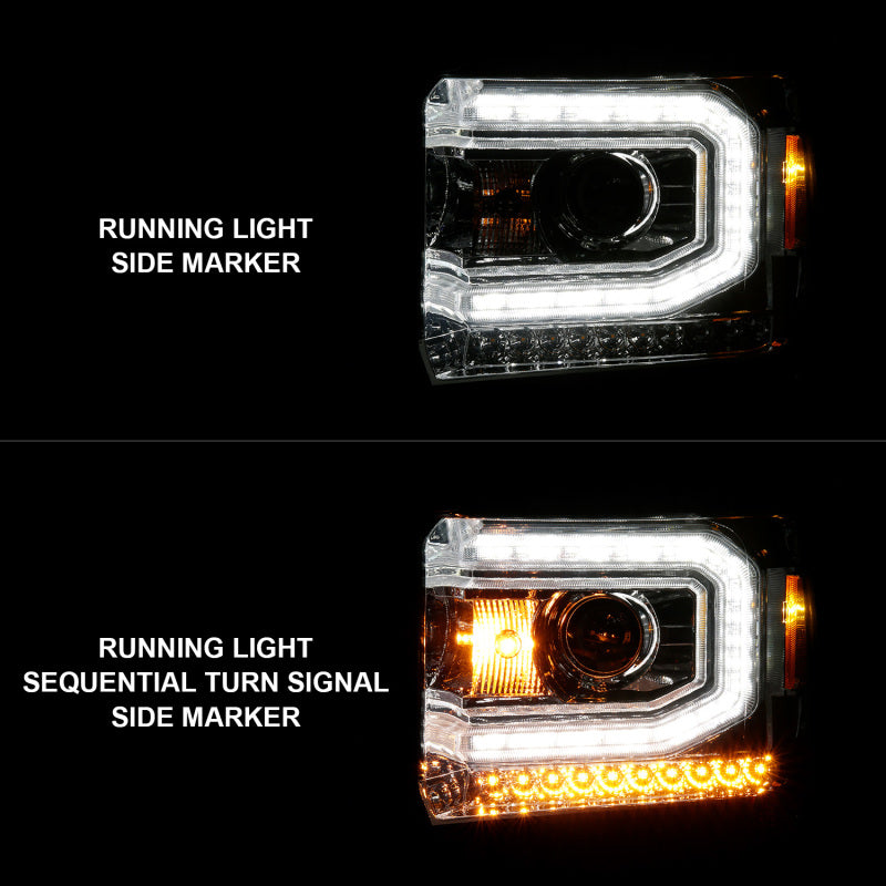 ANZO 2014-2015 Gmc Sierra 1500 Projector Headlights w/ Light Bar - 111514-C-Dub Tech