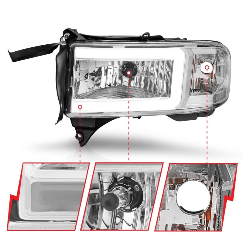 ANZO 94-02 Dodge RAM Crystal Headlight - w/ Light Bar - 111555-C-Dub Tech