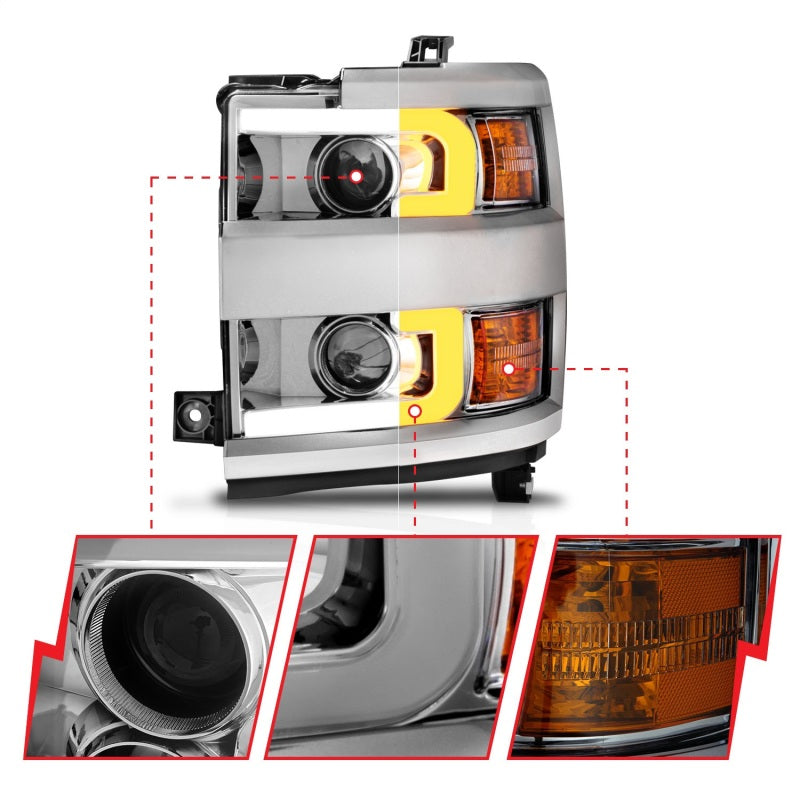 ANZO Projector Headlights 15-17 Chevrolet Silverado 2500HD / 3500HD Chrome - 111366-C-Dub Tech
