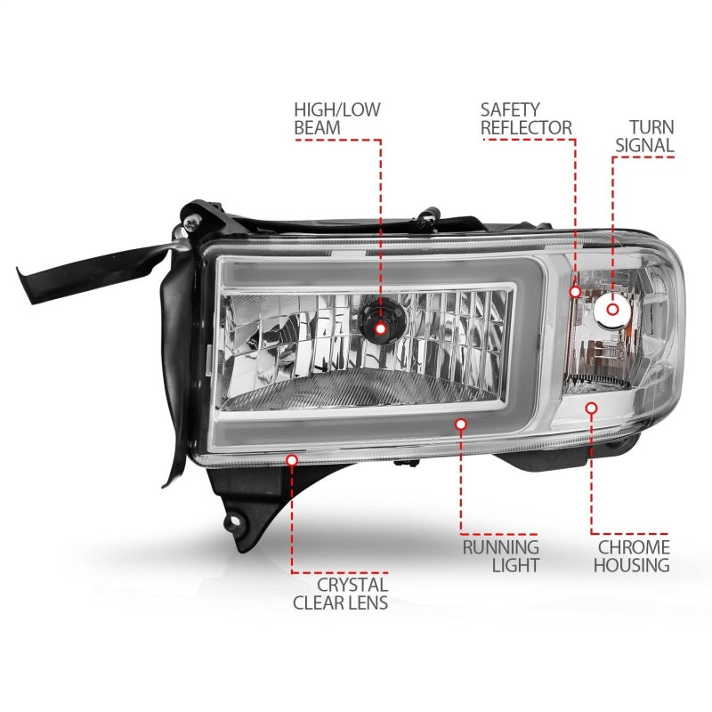 ANZO 94-02 Dodge RAM Crystal Headlight - w/ Light Bar - 111555-C-Dub Tech