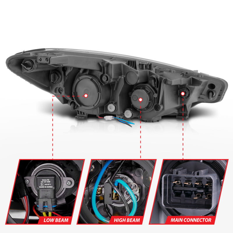 ANZO 2014-2016 Kia Forte Projector Headlights w/ Light Bar Chrome - 121561-C-Dub Tech