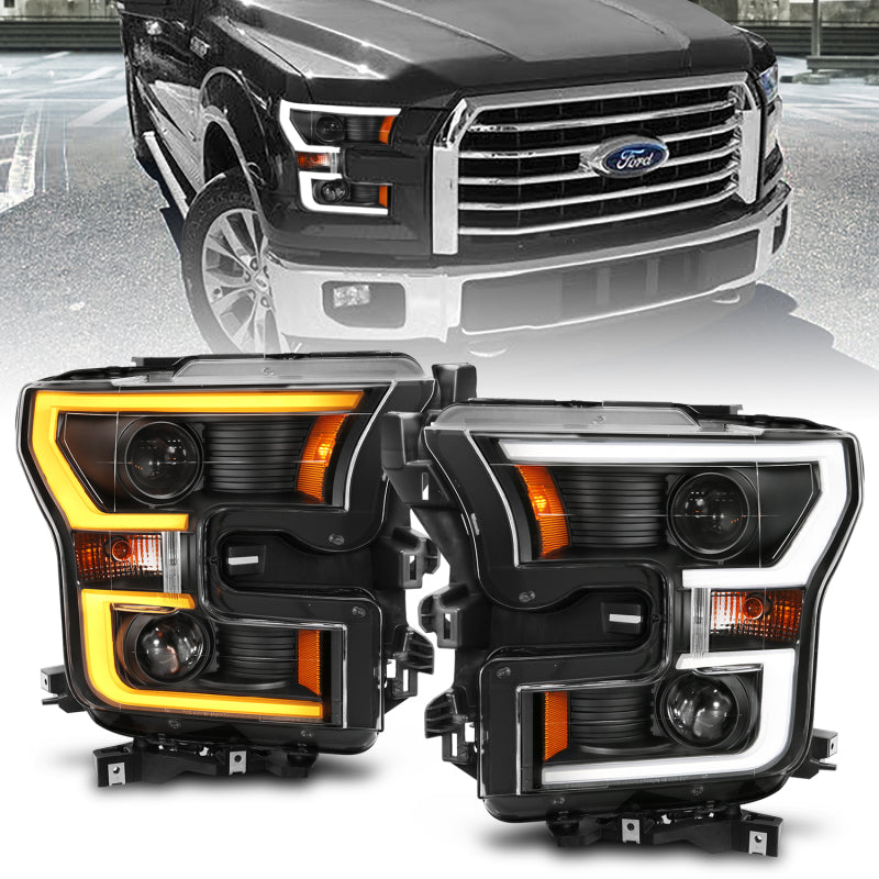 ANZO 2015-2017 Ford F-150 Projector Headlights w/ Plank Style Switchback - 111357-C-Dub Tech