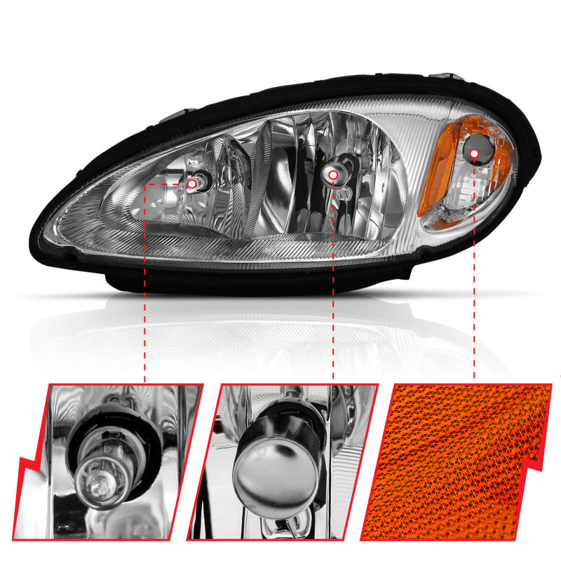ANZO 2001-2005 Chrysler Pt Cruiser Crystal Headlight Chrome Amber (OE) - 111472-C-Dub Tech