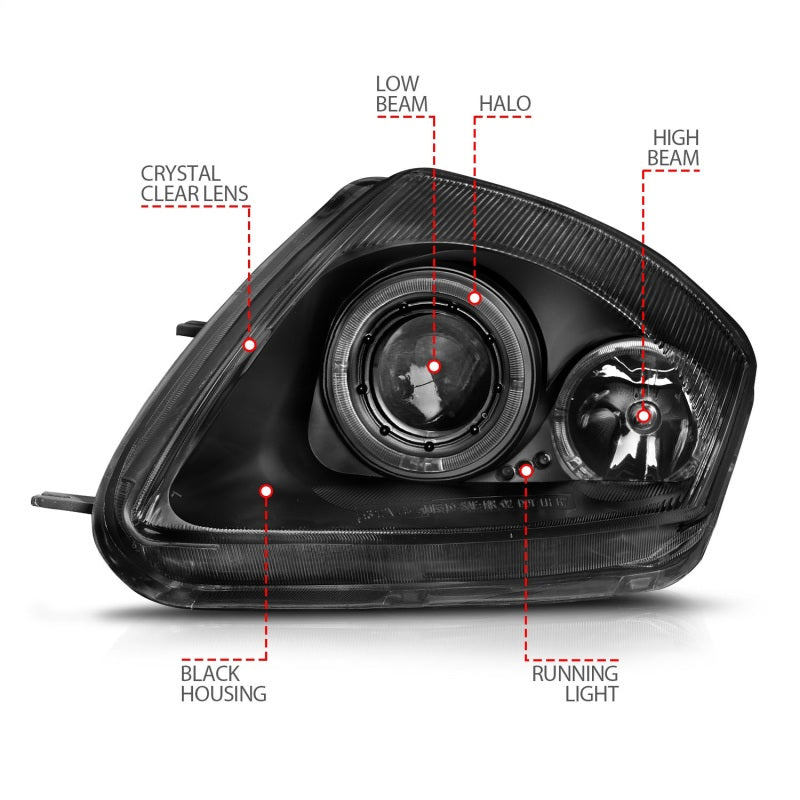 ANZO 2000-2005 Mitsubishi Eclipse Projector Headlights w/ Halo Black - 121332-C-Dub Tech