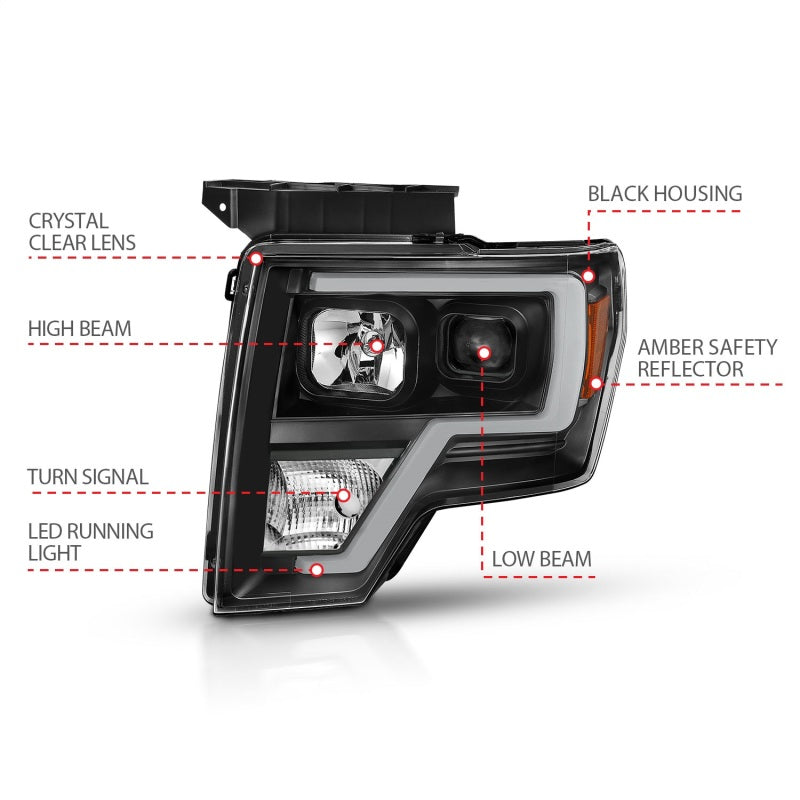 ANZO 2009-2014 Ford F-150 Projector Light Bar H.L Black Amber - 111443-C-Dub Tech