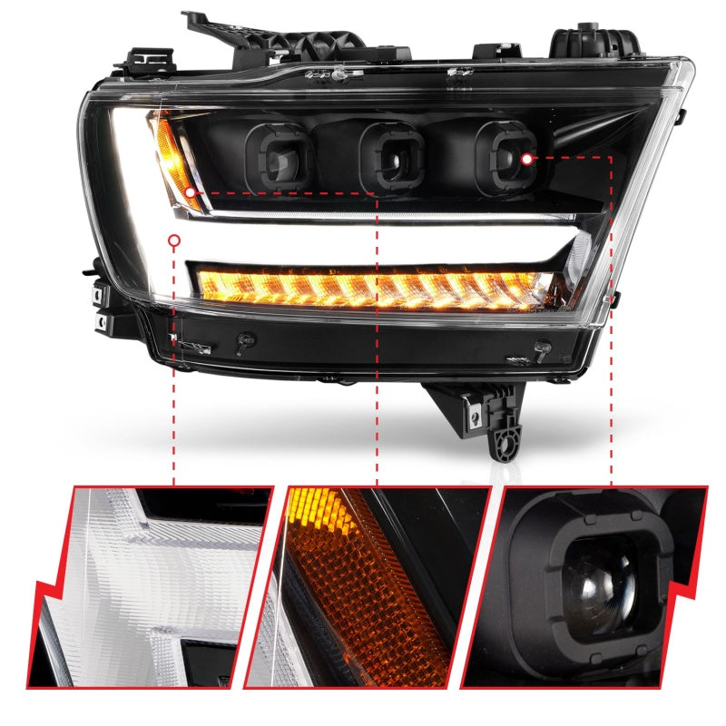 ANZO 2019-2020 Dodge Ram 1500 LED Projector Headlights Plank Style - 111494-R-C-Dub Tech