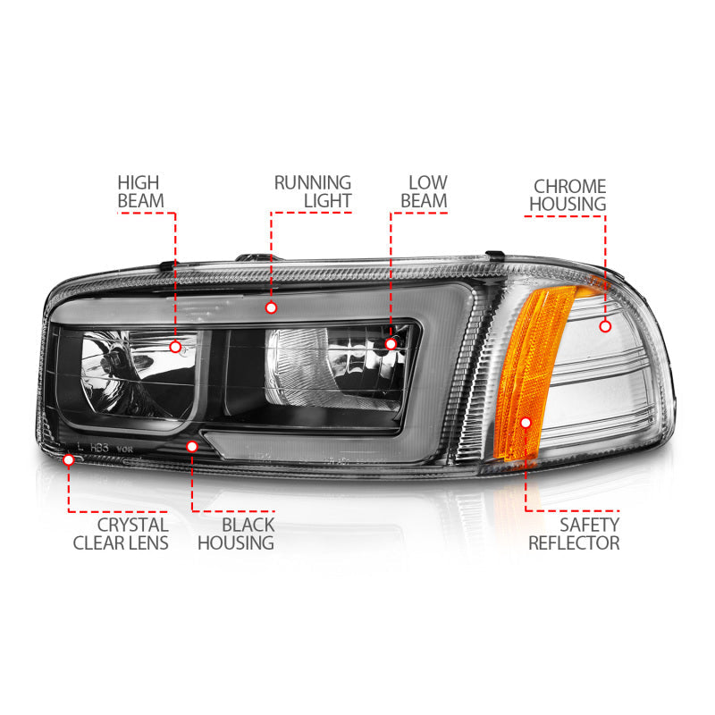 Anzo 99-17 GMC Sierra/Denali Headlights Black Amber (w/C Light Bars) - 111522-C-Dub Tech
