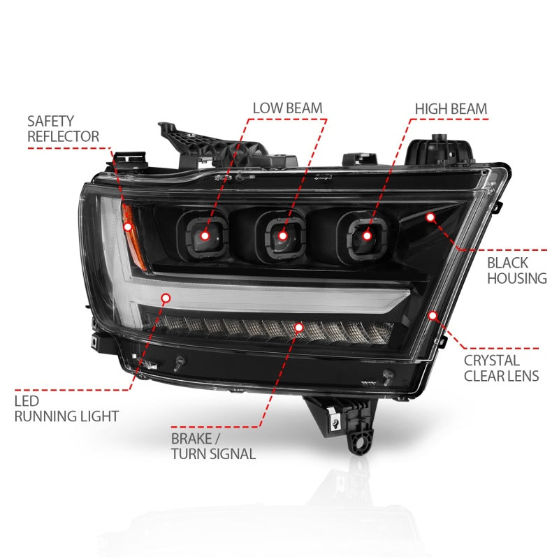 ANZO 2019-2020 Dodge Ram 1500 LED Projector Headlights Plank Style - 111494-R-C-Dub Tech
