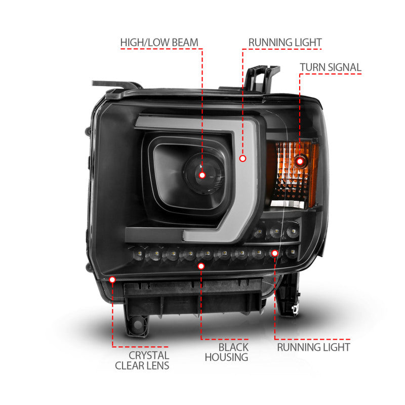 ANZO 2014-2015 Gmc Sierra 1500HD Projector Plank Style Headlight Black - 111450-C-Dub Tech